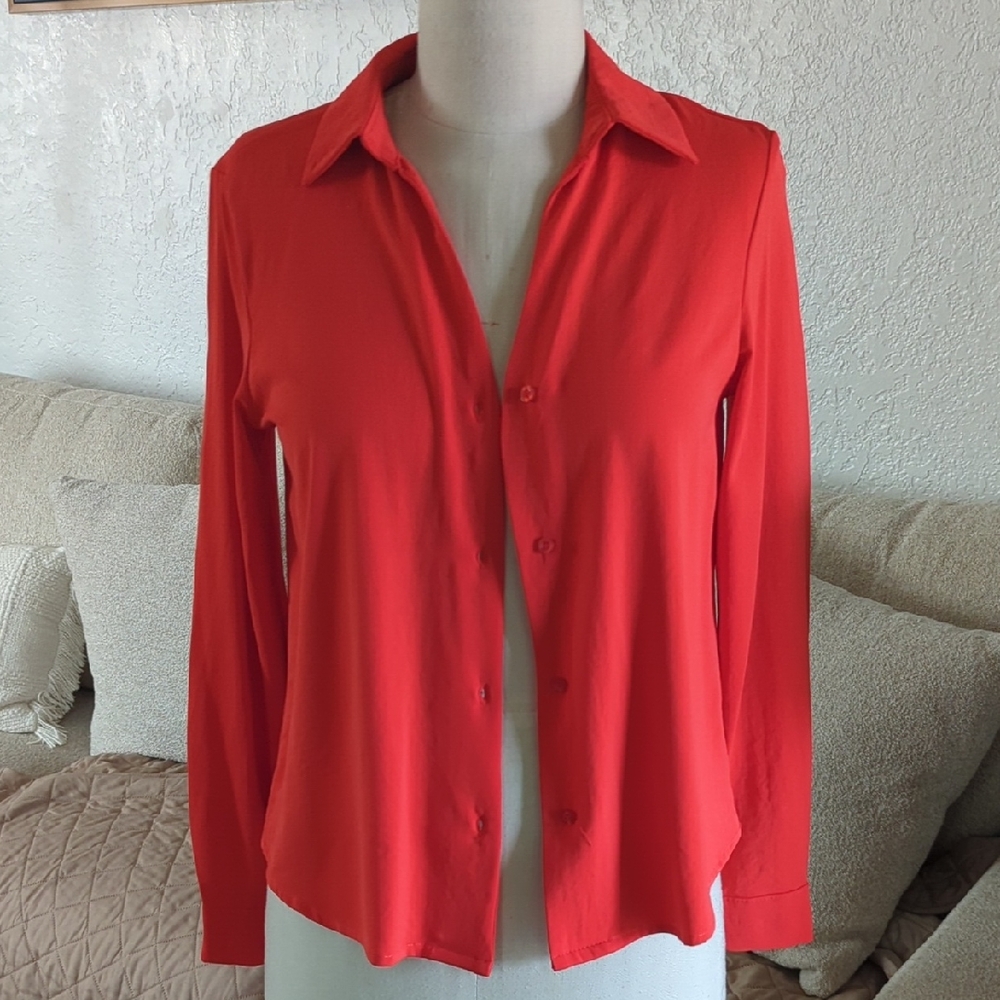 Elegant Red Button-Down Shirt for Women